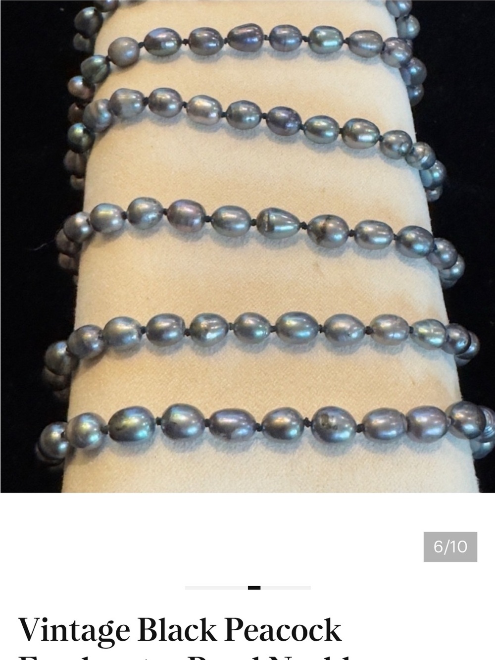 Vintage Black Peacock Freshwater Pearl Necklace 64” Hand Knotted Baroque Rope - Picture 3 of 12